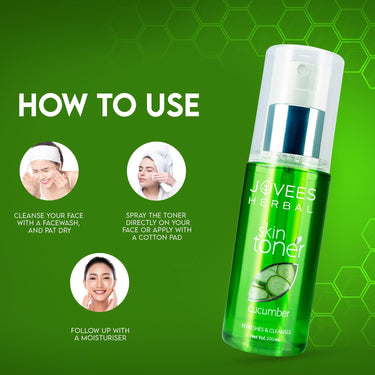 Jovees Herbal Cucumber Skin Toner For Glowing And Hydrating Skin | Face Mist & Toner for Oily & Acne Prone Skin | Cleansing & Pore Tightening | Paraben, Alcohol And Chemical Free 200ml